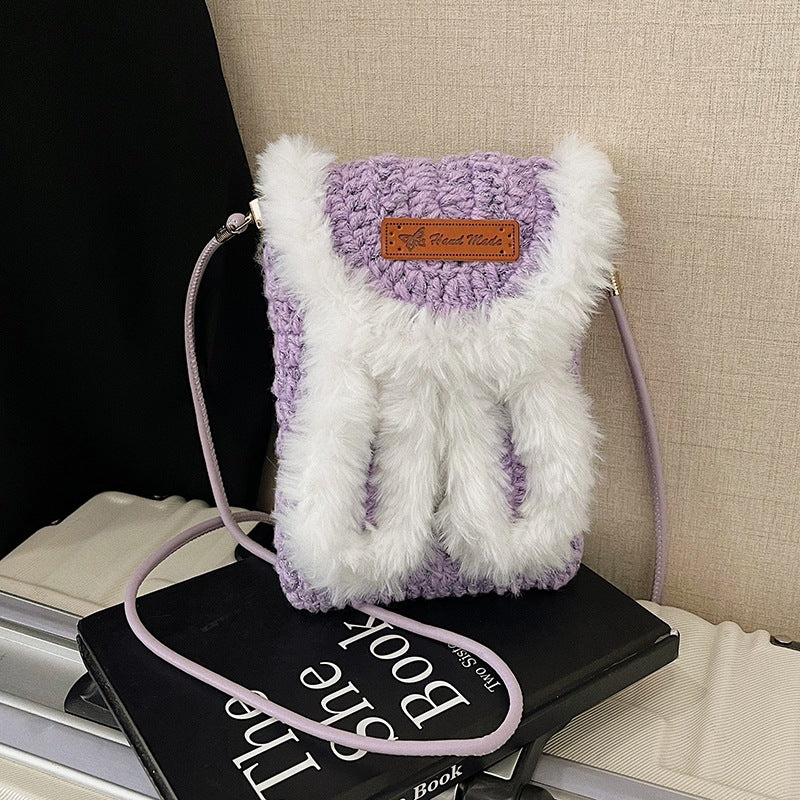 Cute Furry Mini Bag - Woven Square Messenger Bag