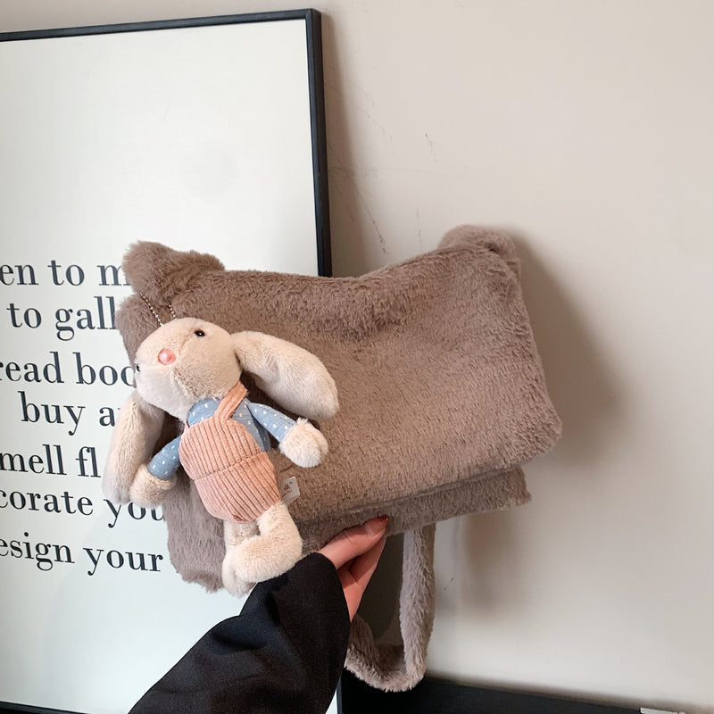 Fashion Plush Shoulder Bag Light Luxury Square Commuter Messenger