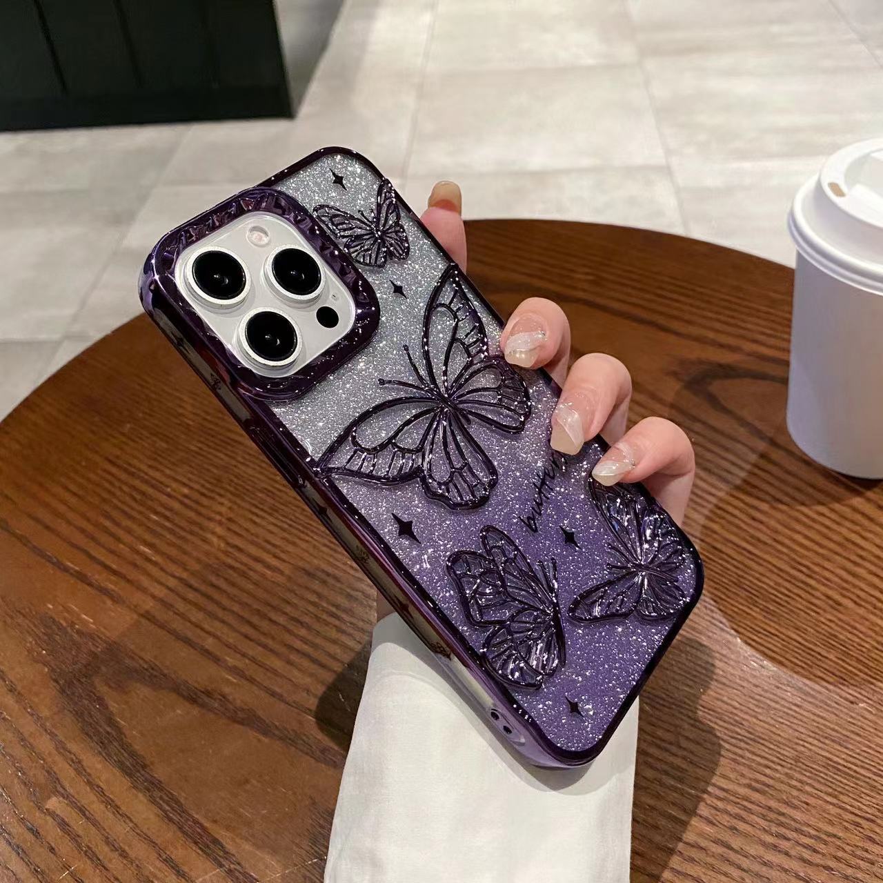 Butterfly Gradient Glitter Electroplating Case for iPhone 17