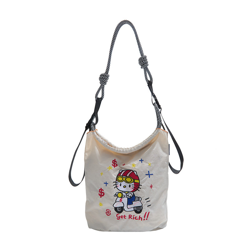Nylon Drawstring Shoulder Bag for Commuting and Shopping