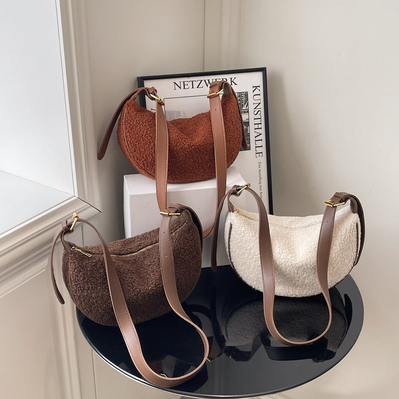 Lamb Wool Shoulder Bag Fashion Casual Dumpling Bag