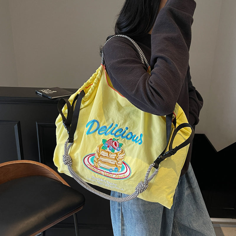 Nylon Embroidered Shoulder Tote Bag for Women