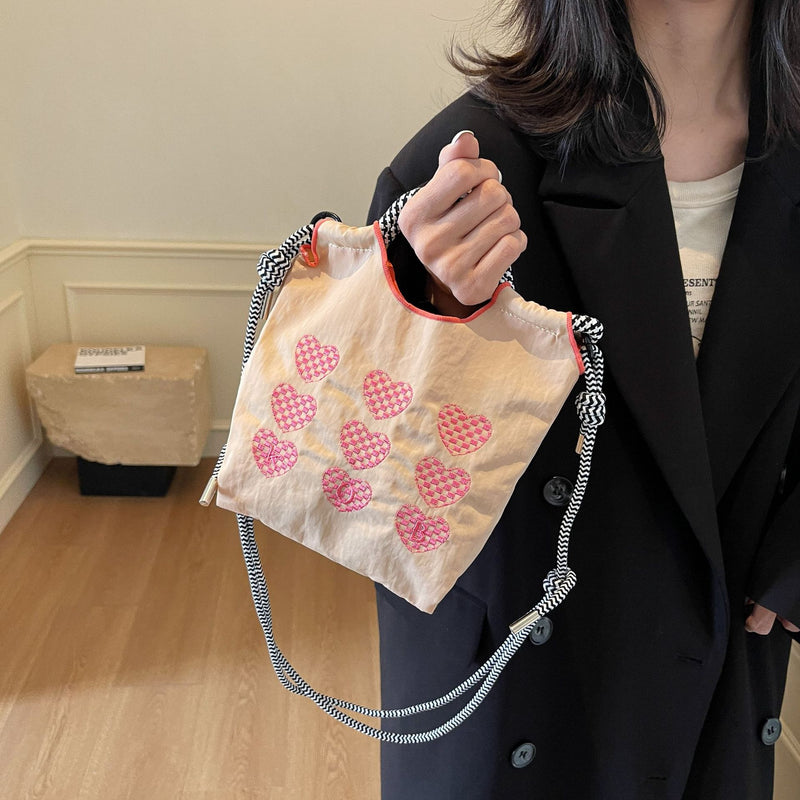 Ese Ball Chain Embroidery Love Shoulder Bag Shopping Bag Nylon Fashion Casual Portable Shoulder Messenger Bag