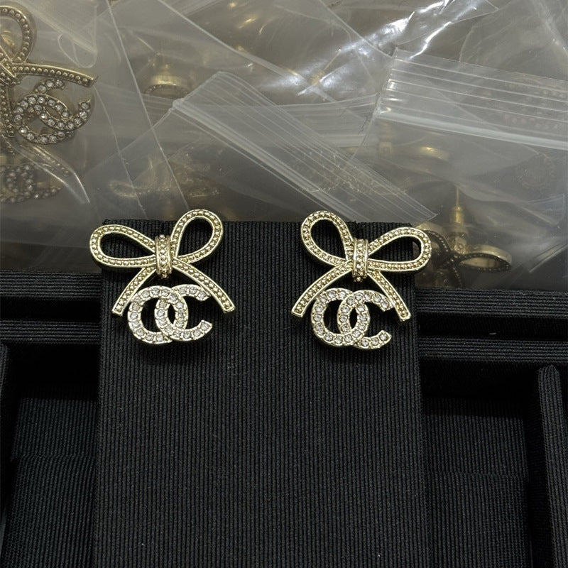 Luxury Rhinestone 925 Silver C Letter Stud Earrings for Women