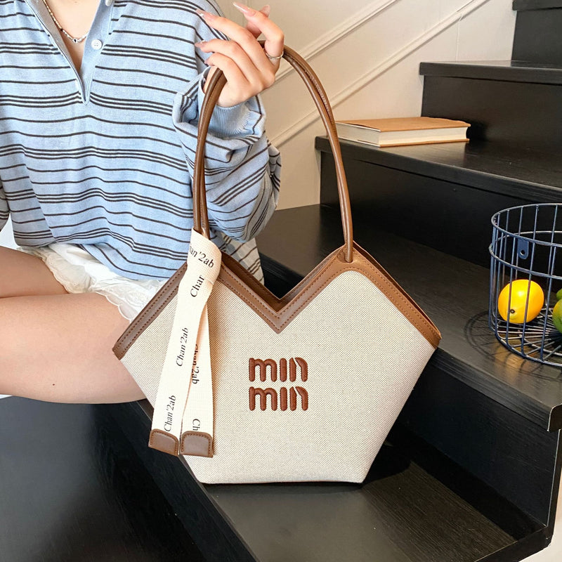 Miu Large Capacity Embroidery Tote Shoulder Bag Women