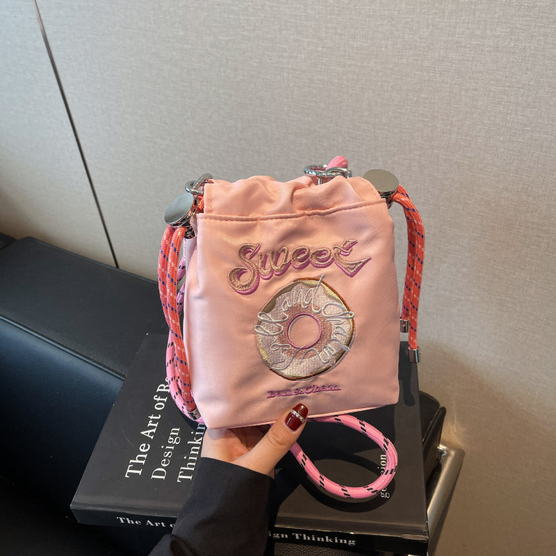 Embroidered Donut Messenger Bag with Ball Chain