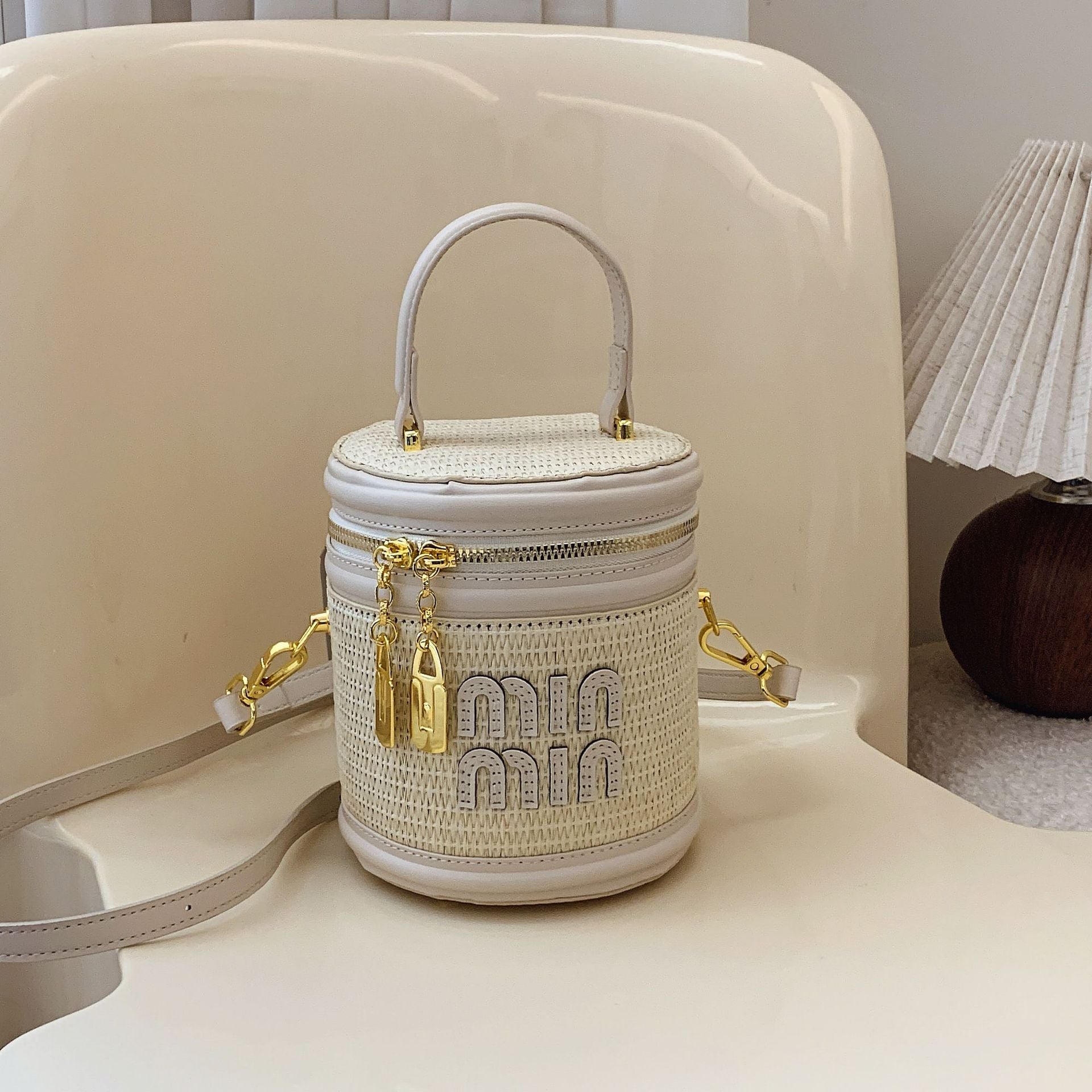 Woven Cylinder Crossbody Bag Women's Shoulder Handbag