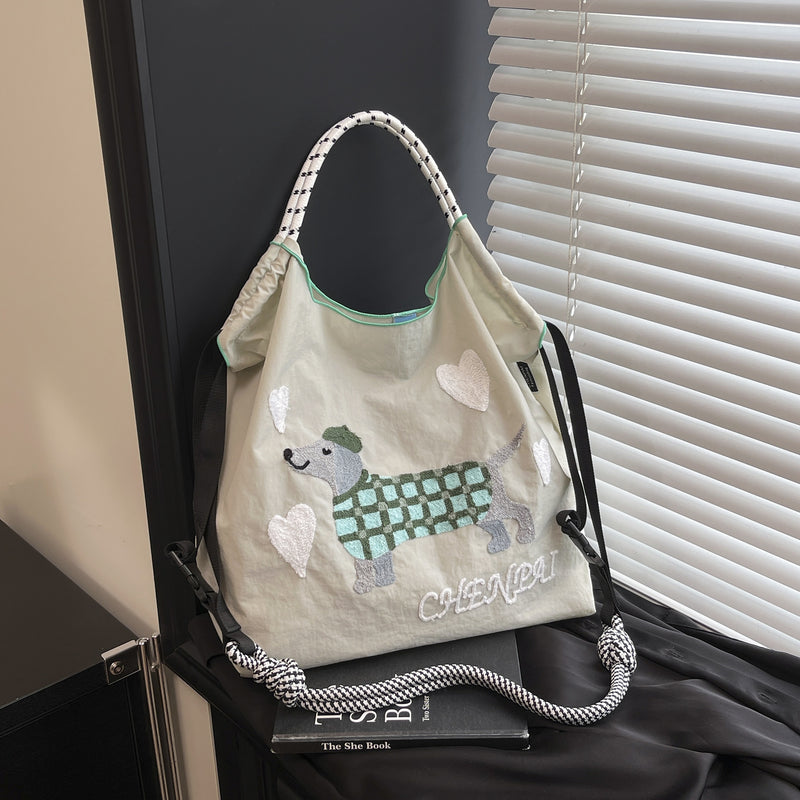 Embroidered Cartoon Tote Bag Large Capacity Shoulder Bag