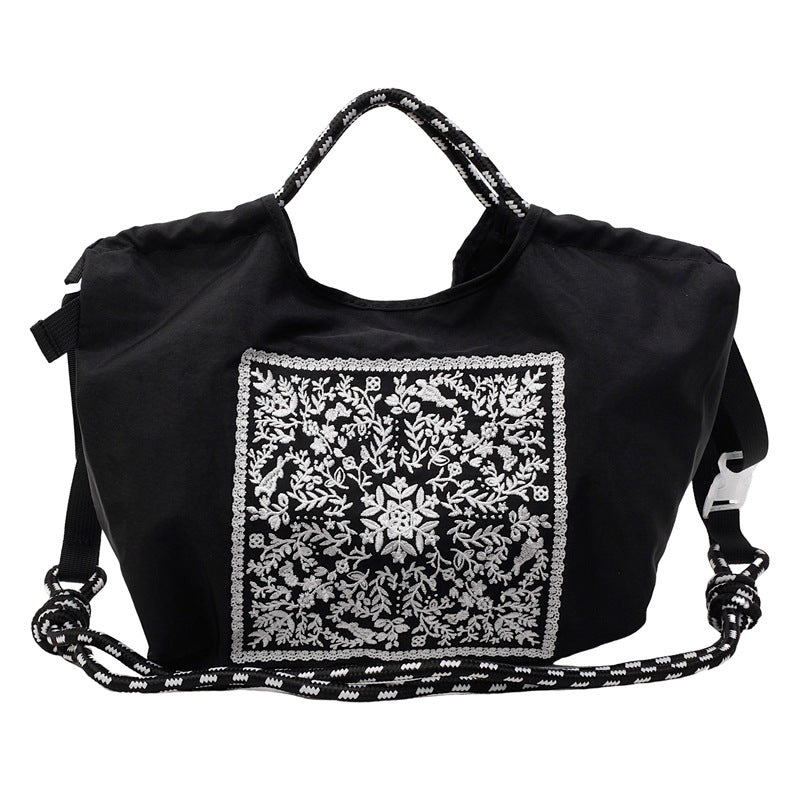 Embroidered Drawstring Cloth Bag Large Capacity Casual Messenger Bag