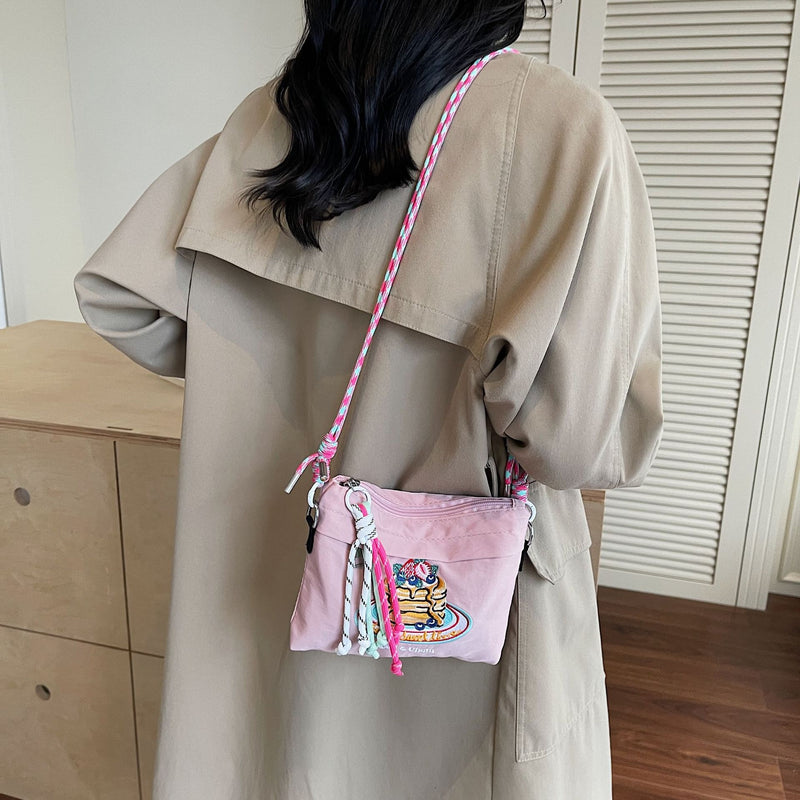 Ese Embroidered Cake Messenger Bag Ball Chain Waterproof Nylon Sweet Cute Shoulder Bag
