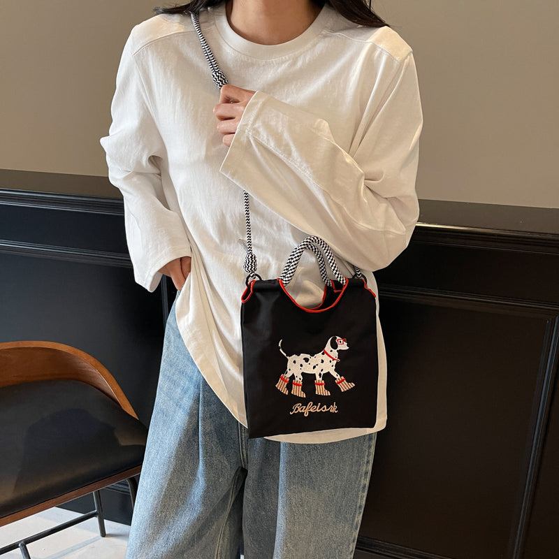 Cartoon Dog Embroidery Handbag Women's Shoulder Bag Fashion Nylon