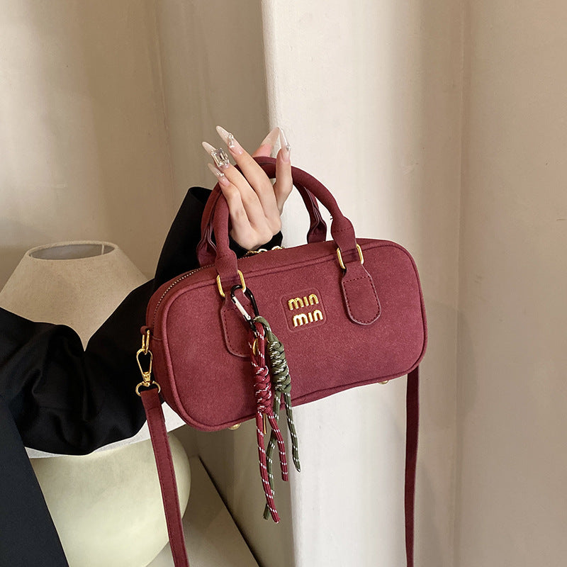 Frosted Woven Bowling Bag Shoulder Crossbody Handbag