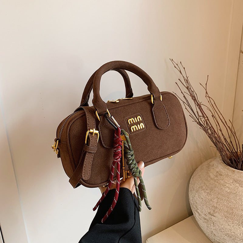 Frosted Woven Bowling Bag Shoulder Crossbody Handbag