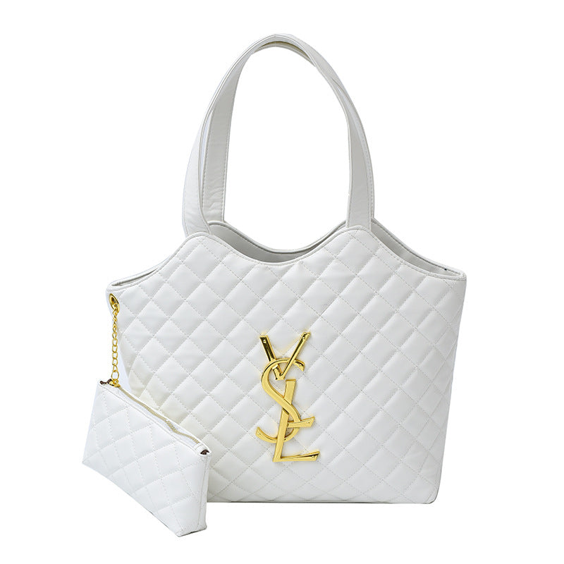 Light Luxury Retro Diamond Tote Handbag for Women Large Capacity