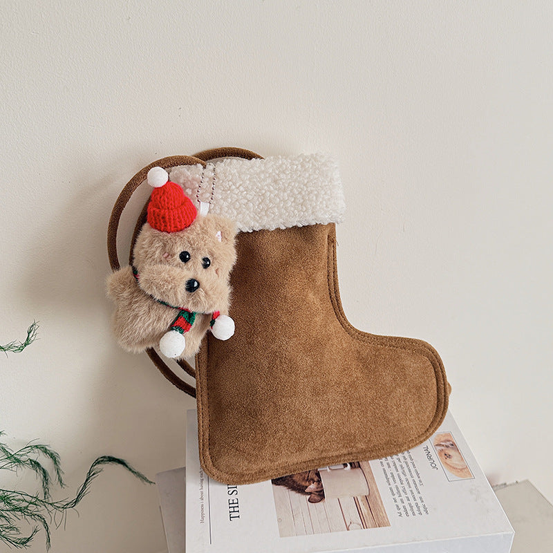 Lamb Wool Christmas Boots Gloves Women's Shoulder Bag Cute Messenger Bag