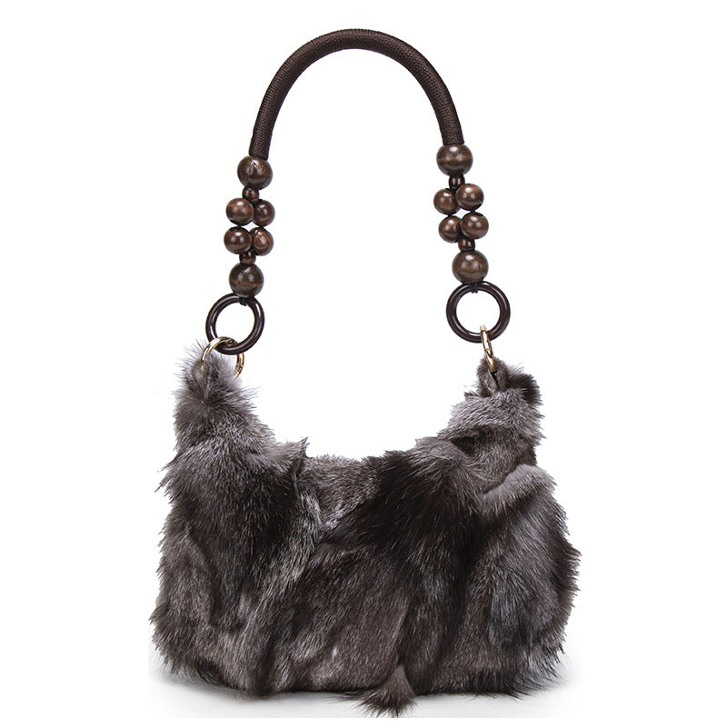 Contrasting Color Plush Shoulder Bag - Large Capacity Casual Fashion