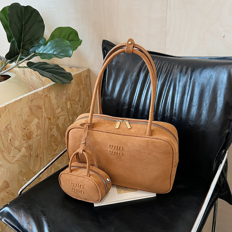 Vintage Suede Miu Shoulder Bag Women's Niche Pillow Handbag