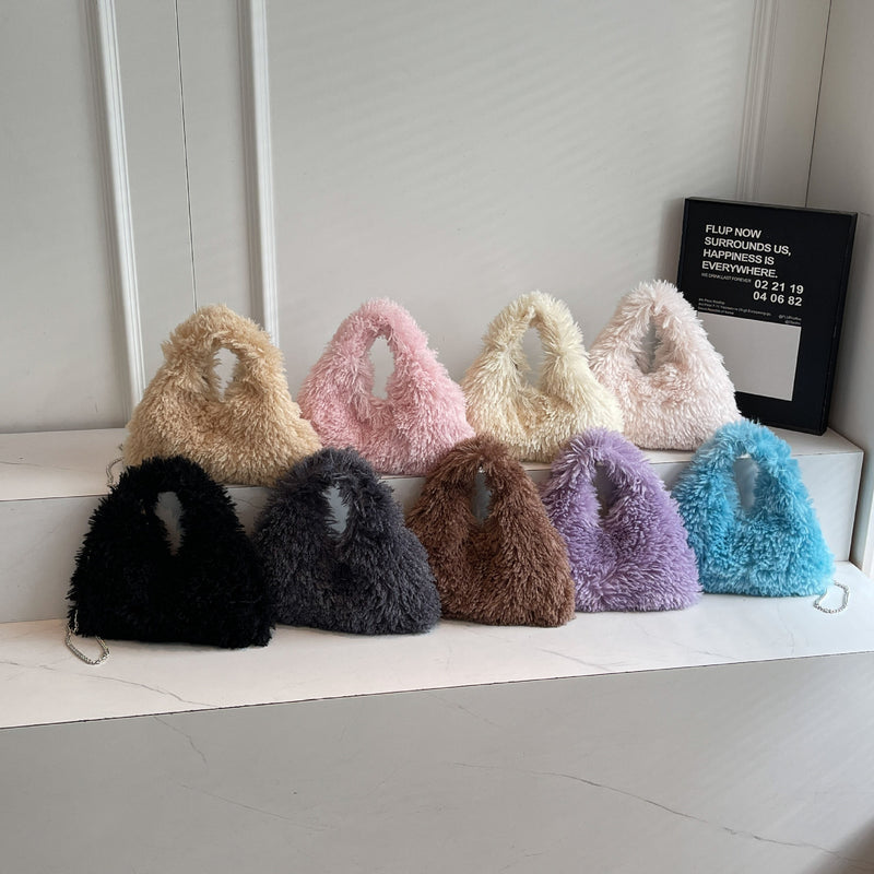 Candy Color Cute Fashionable Plush Handbag Chain Dumpling Bag