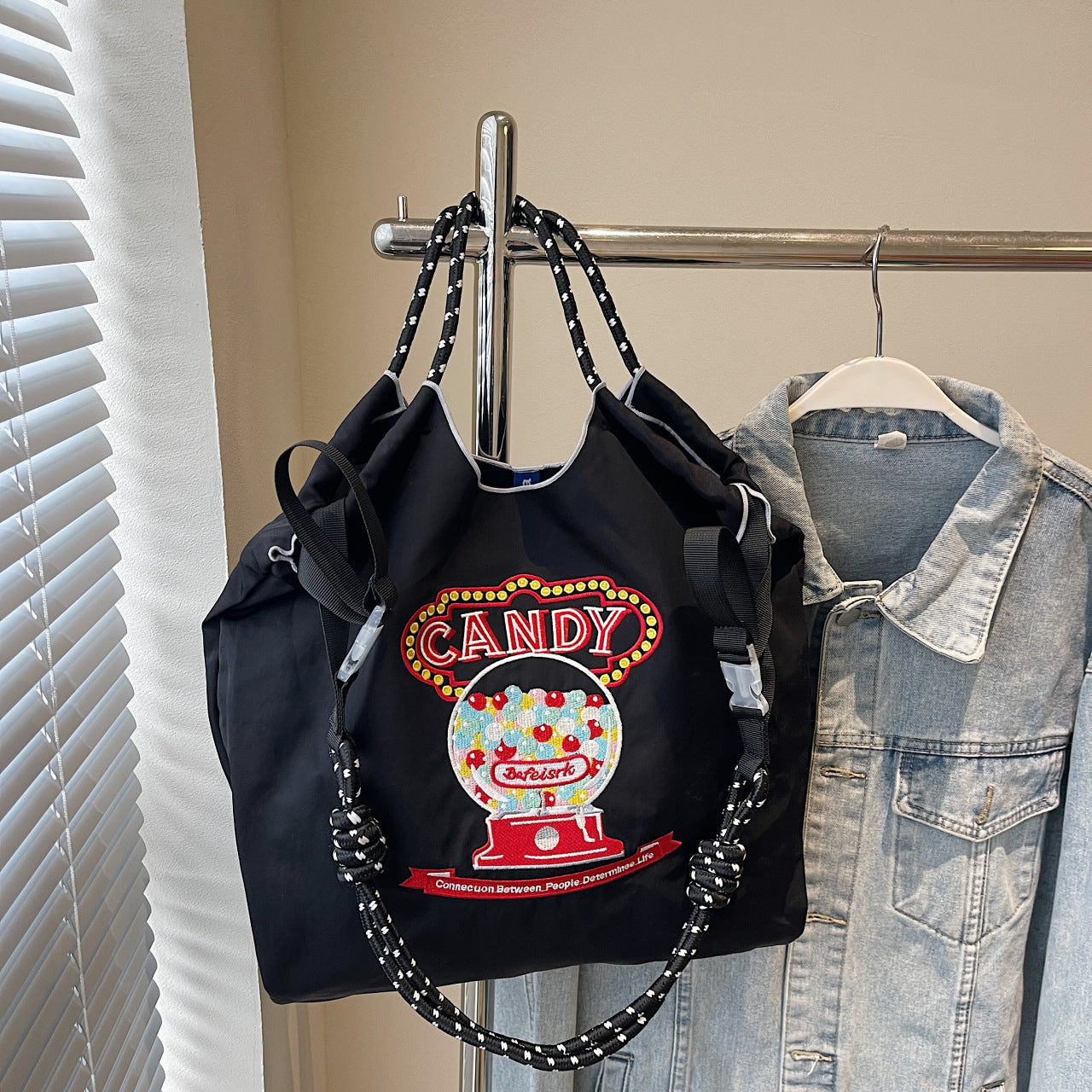 Embroidered Large Capacity Ball Chain Shoulder Bag