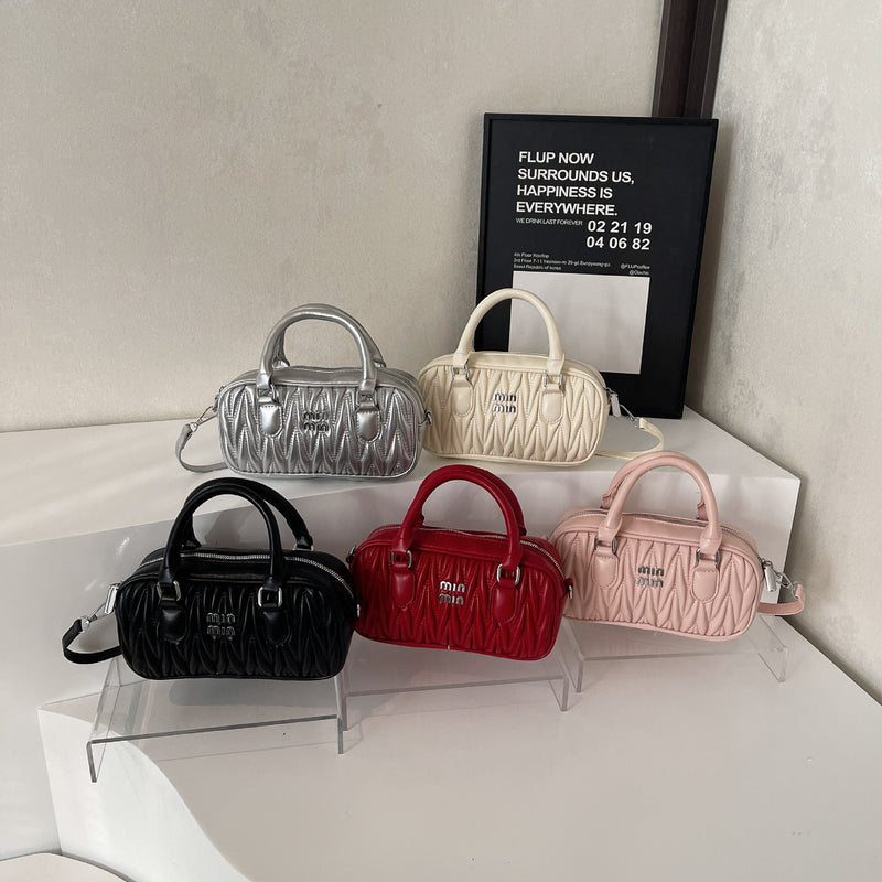 Mi.U Small Square Pleated Embroidery Shoulder Bag for Women