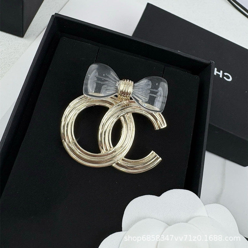 Double C Diamond Brooch Pearl Pin Luxury Women's Jewelry Gift