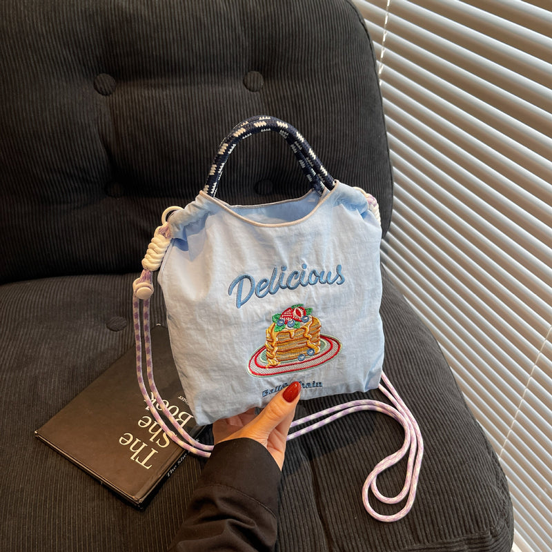 Ese Ball Chain Eco Shopping Tote Bag Cake Embroidered Nylon Messenger Bag