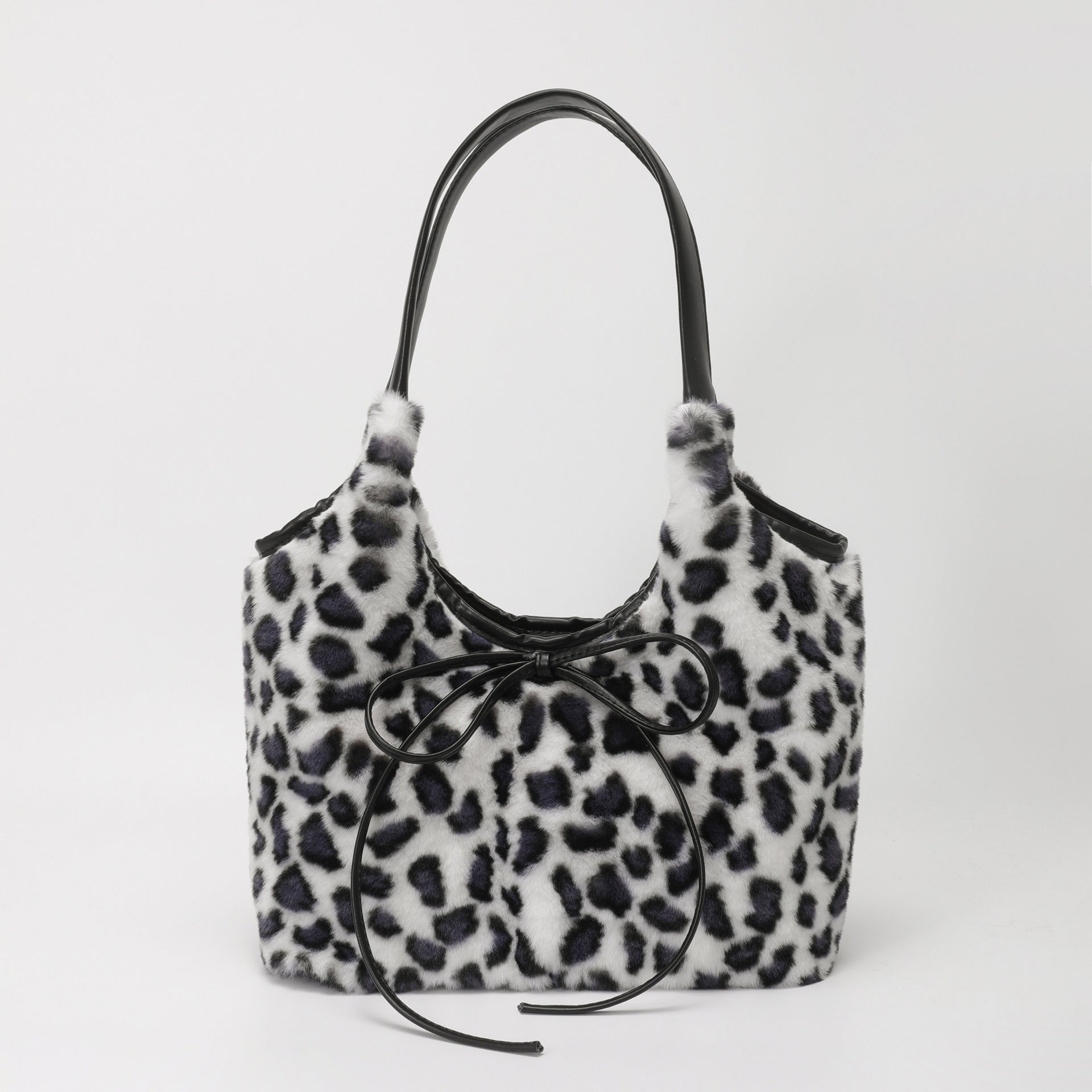 Leopard Print Plush Tote Bag for Women Light Luxury Commuter Bag