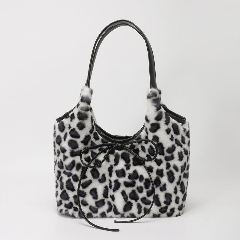 Leopard Print Plush Tote Bag for Women Light Luxury Commuter Bag