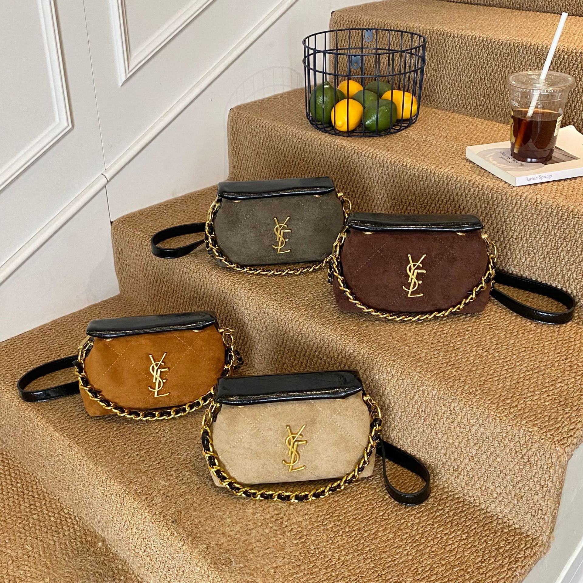 Luxury Suede Chain Shoulder Bag Small Square Crossbody