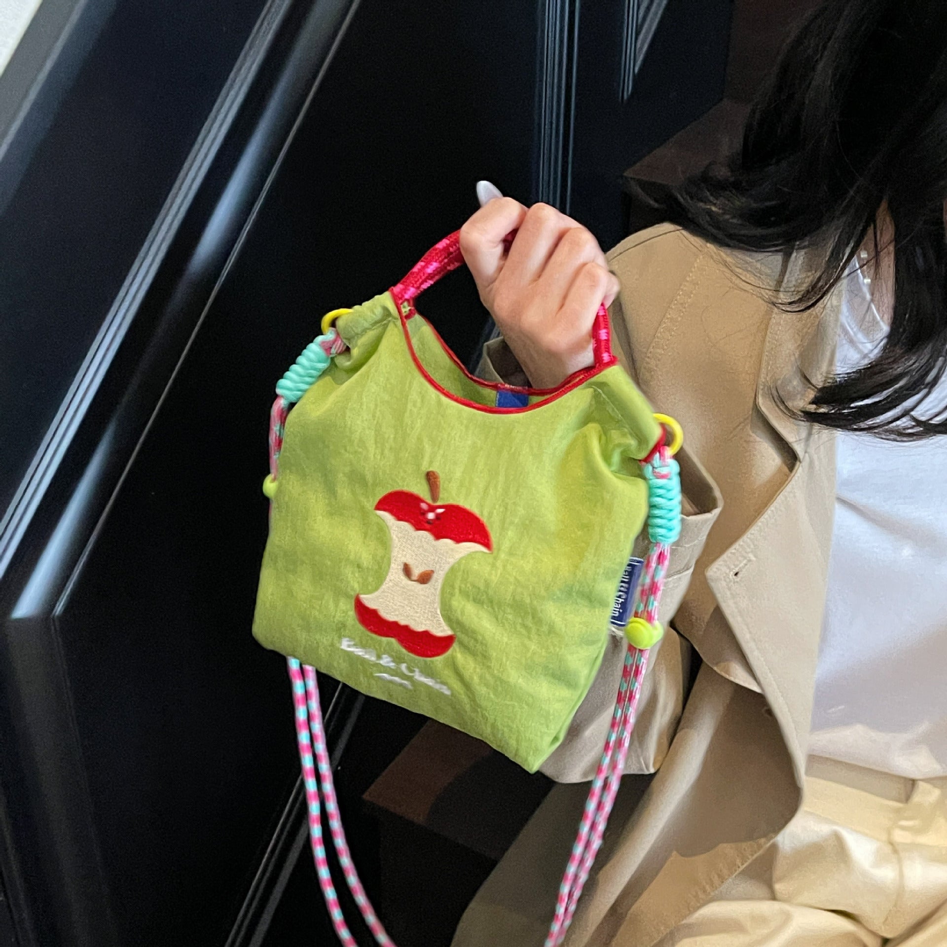 Cute Cartoon Apple Handbag with Ball Chain Shoulder Strap
