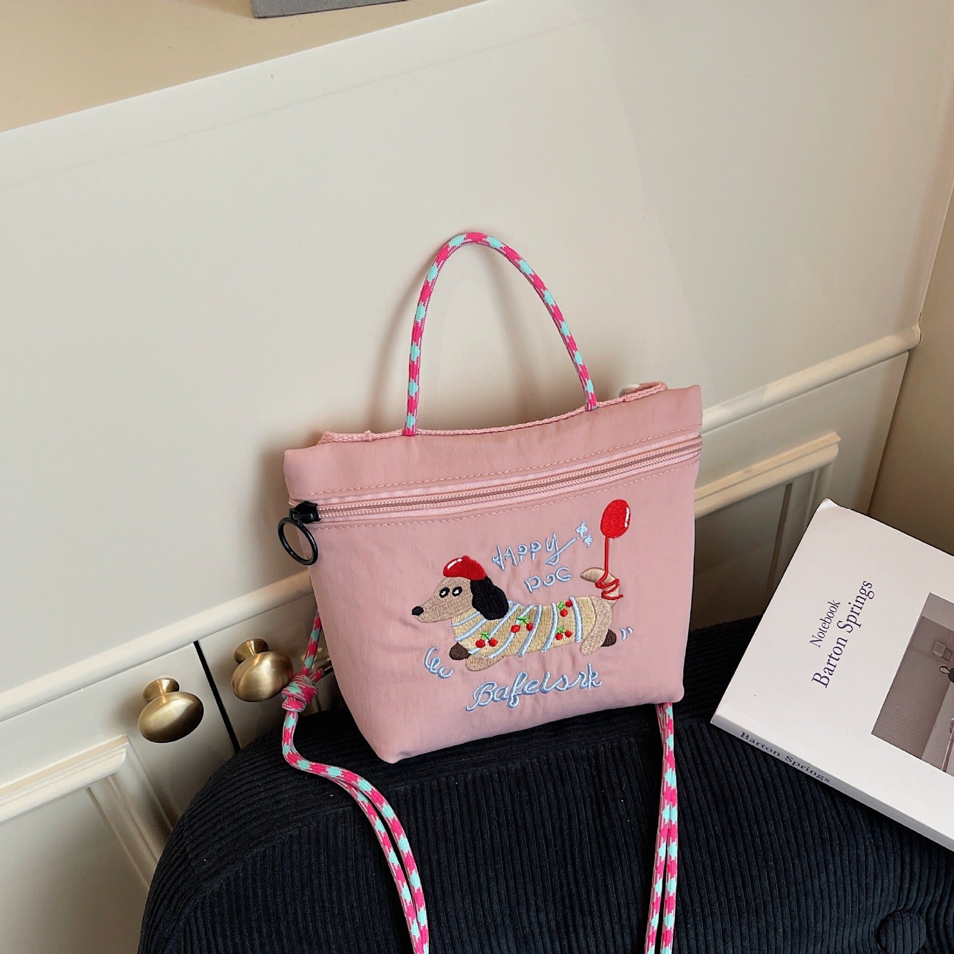 Dachshund Dog Embroidered Cloth Messenger Bag