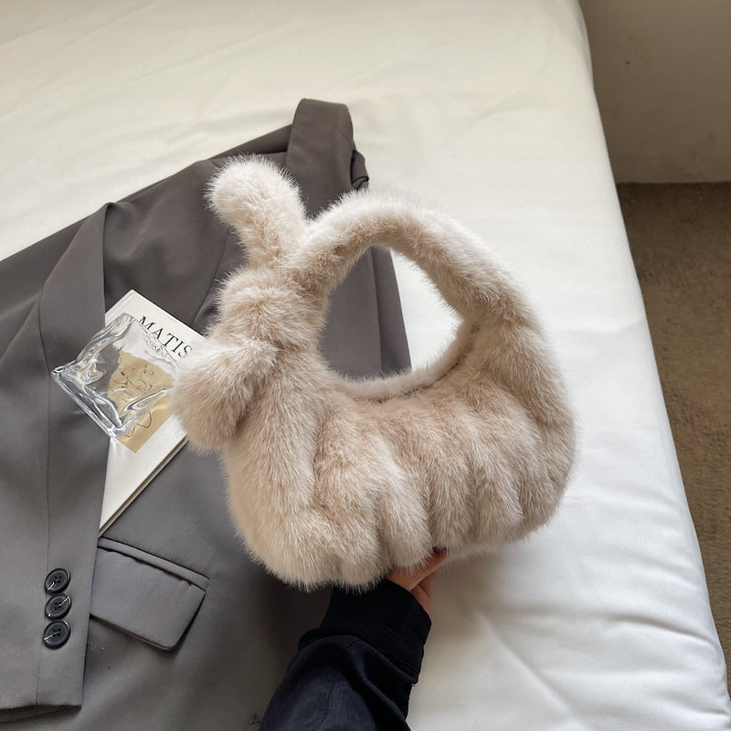 Plush Pleated Hand Cloud Bag Solid Color Hair Bag