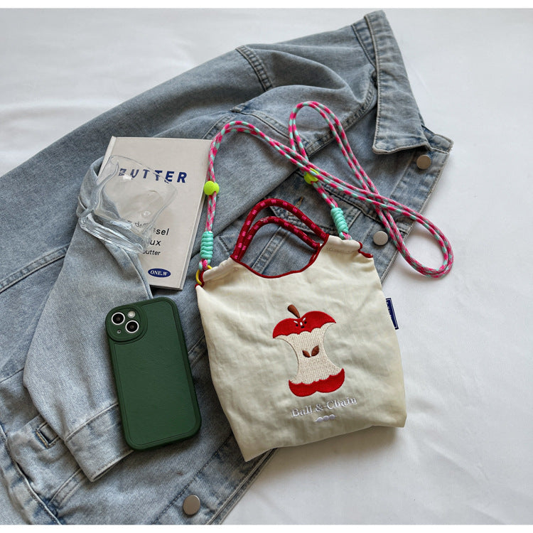 Cute Cartoon Apple Handbag with Ball Chain Shoulder Strap
