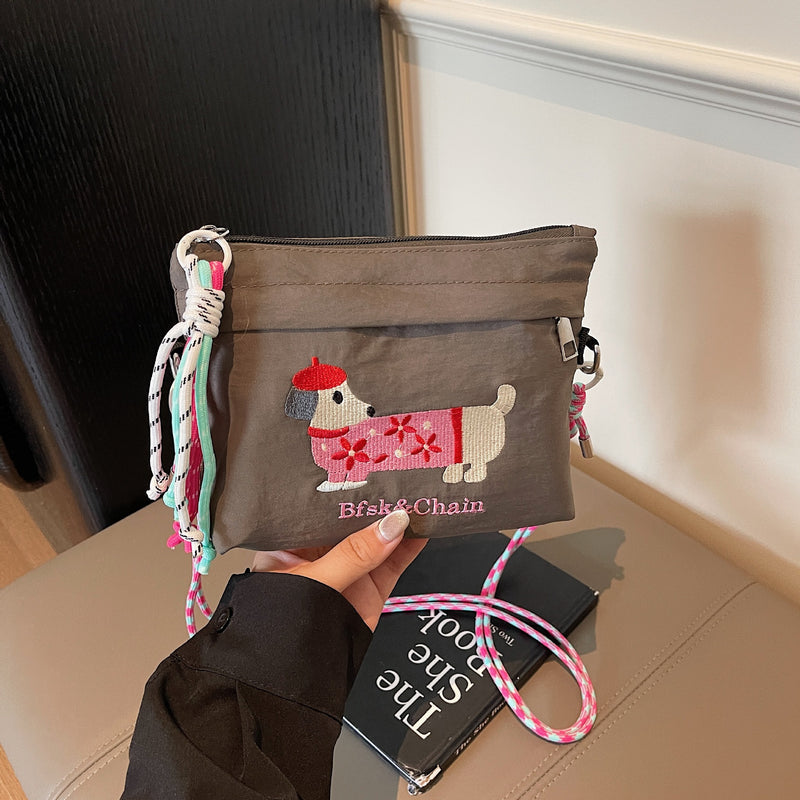 Cartoon Dachshund Embroidered Dog Bag Eco-Friendly Commuter Messenger Bag