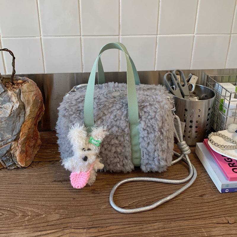 Fashion Plush Splicing Pillow Bag Commuter Contrast Color Cosmetic Bag