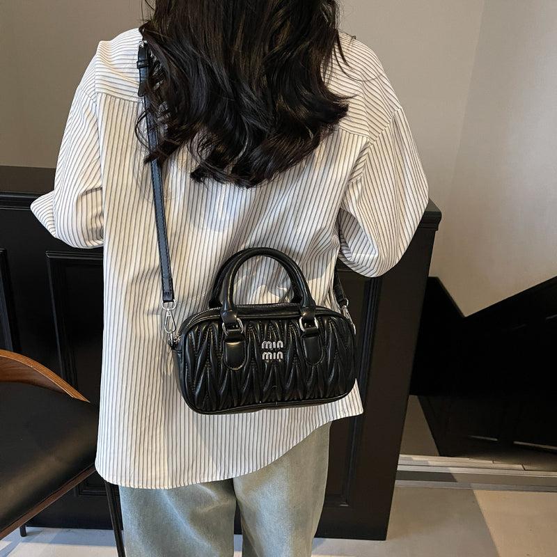 Mi.U Small Square Pleated Embroidery Shoulder Bag for Women