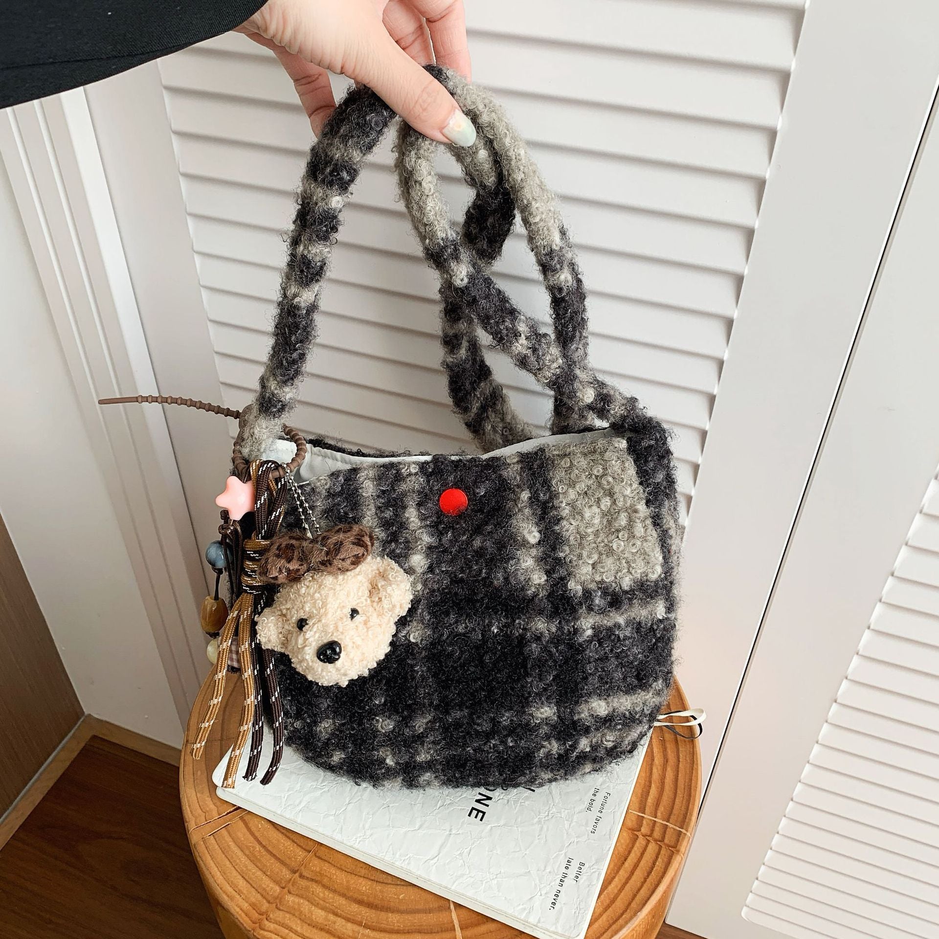 Retro Plush Shoulder Bag Trendy Messenger Saddle Bag