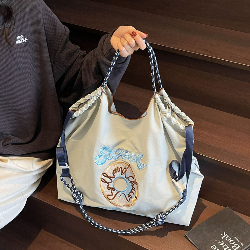 Embroidered Donut Ball Chain Nylon Bag Lightweight Eco-Friendly Shopping Bag