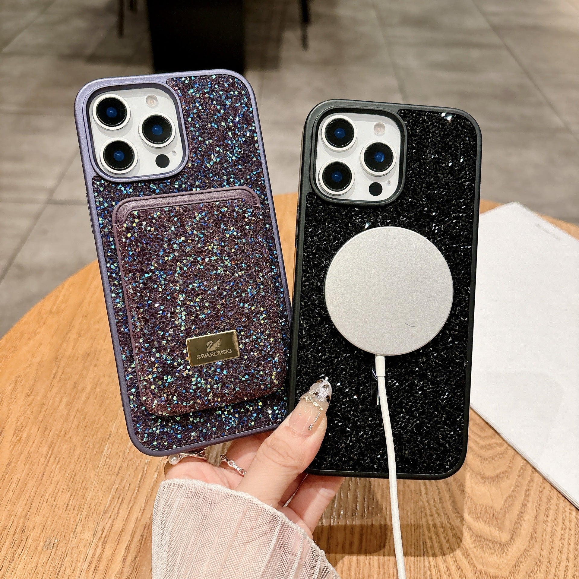 Rhinestone Magnetic Card Bag Case for iPhone 17 Pro Max