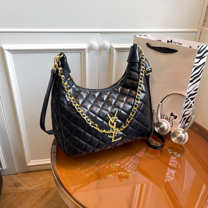 Chain Rhombus Embroidery Large Capacity Shoulder Handbag