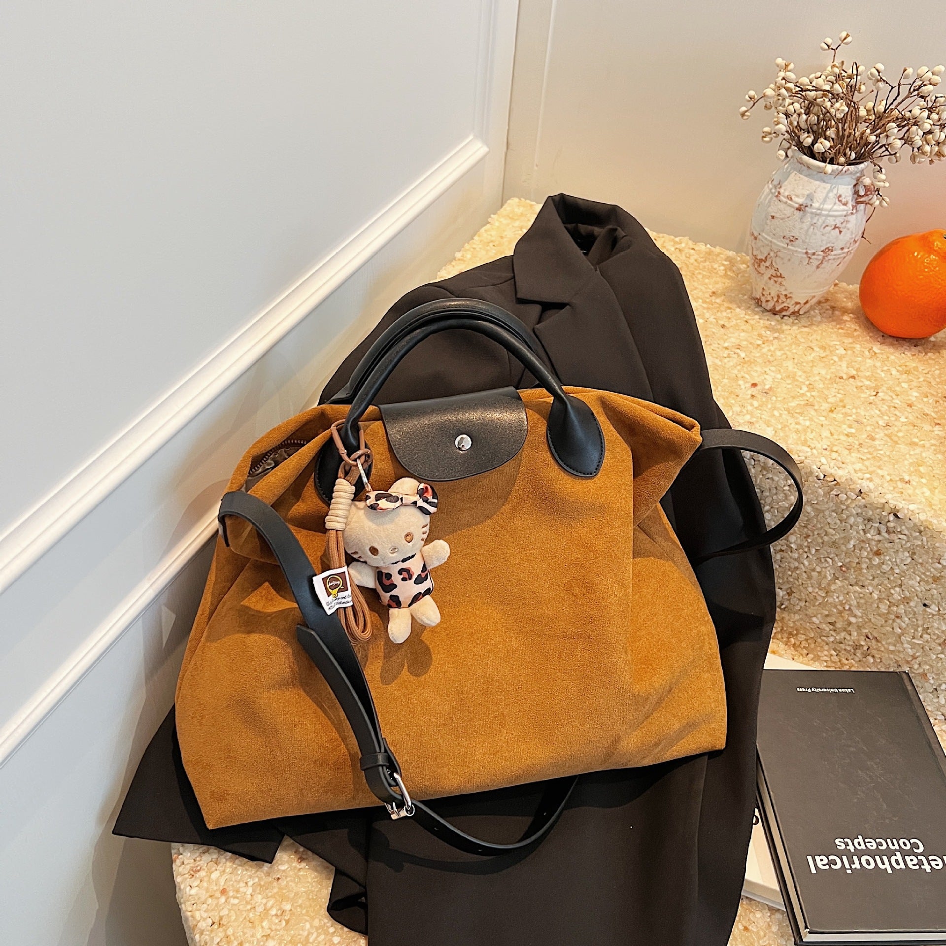 Vintage Matte Suede Large Tote Shoulder Bag for Women