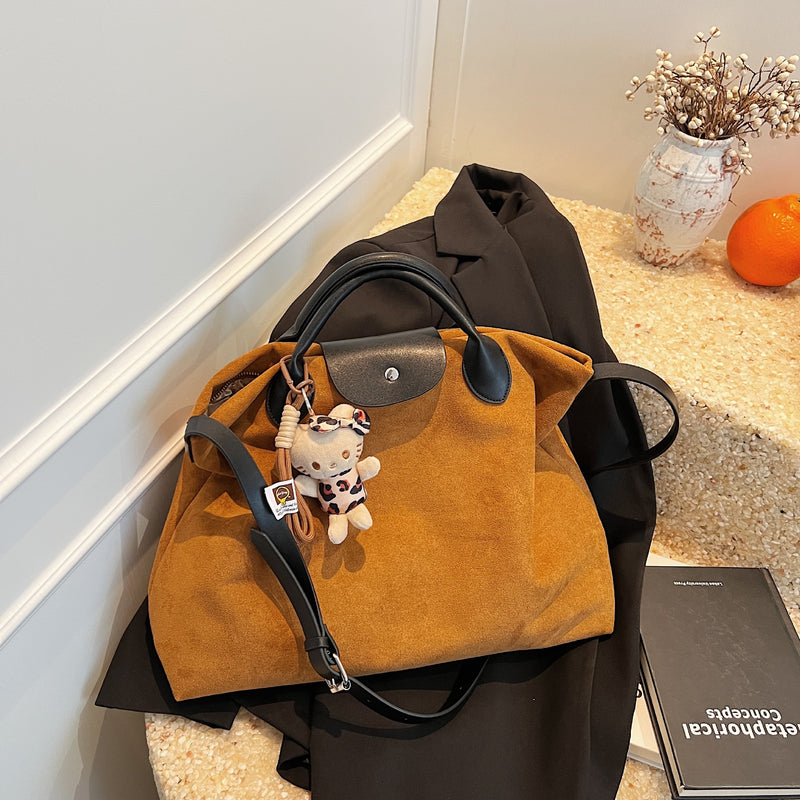 Vintage Matte Suede Large Tote Shoulder Bag for Women
