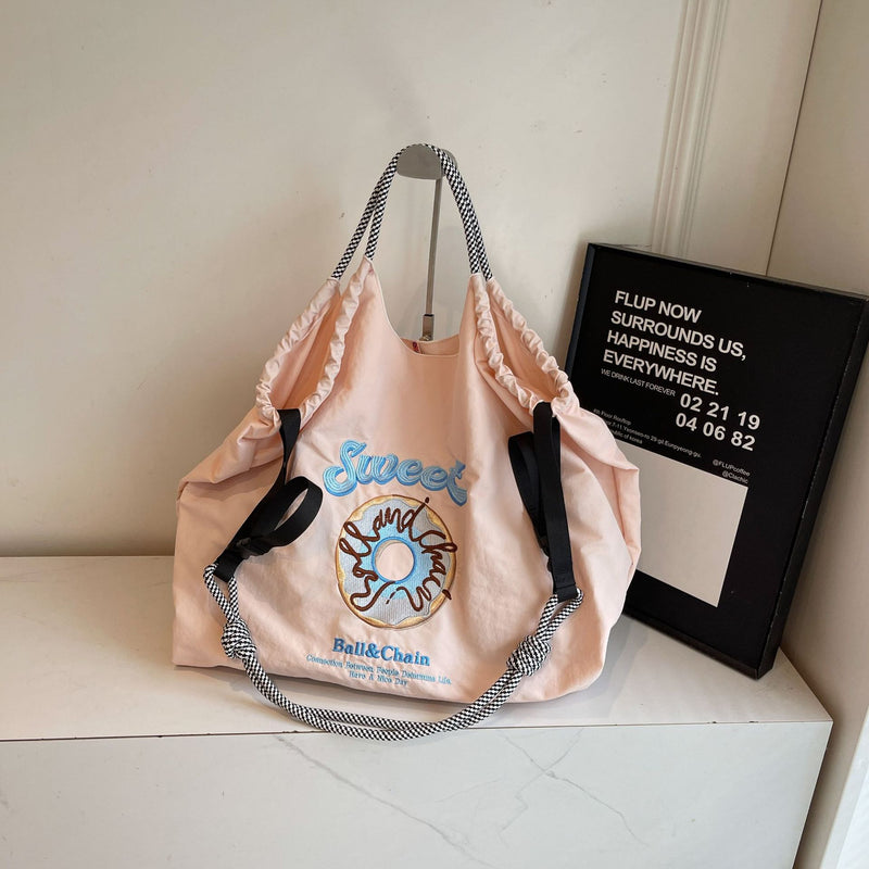 Embroidered Donut Ball Chain Nylon Bag Lightweight Eco-Friendly Shopping Bag