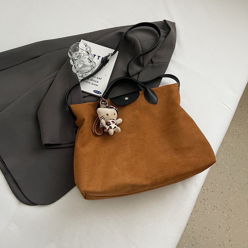 Vintage Matte Suede Large Tote Shoulder Bag for Women