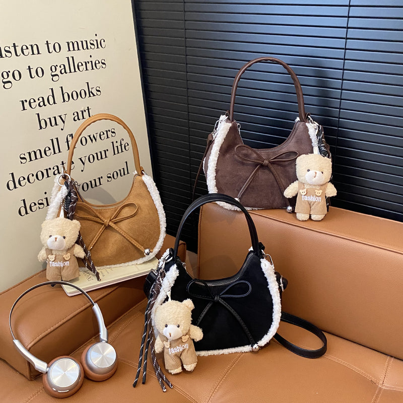 High-End Plush Splicing Messenger Bag