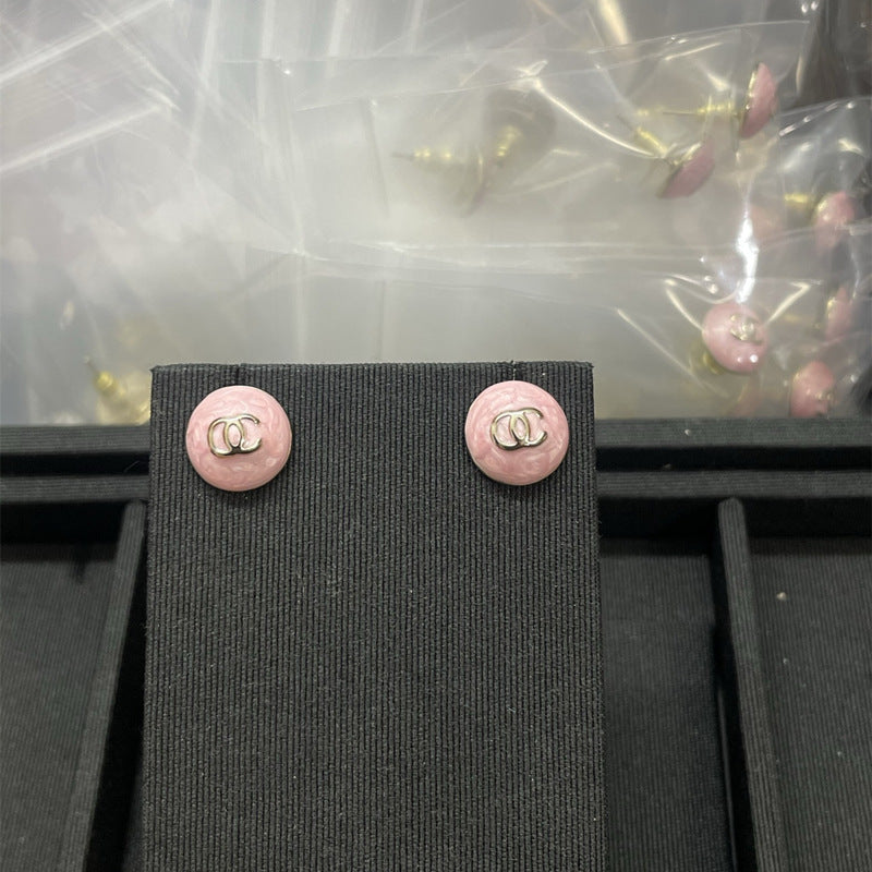 Mini Pink Purple Button Stud Earrings for Women