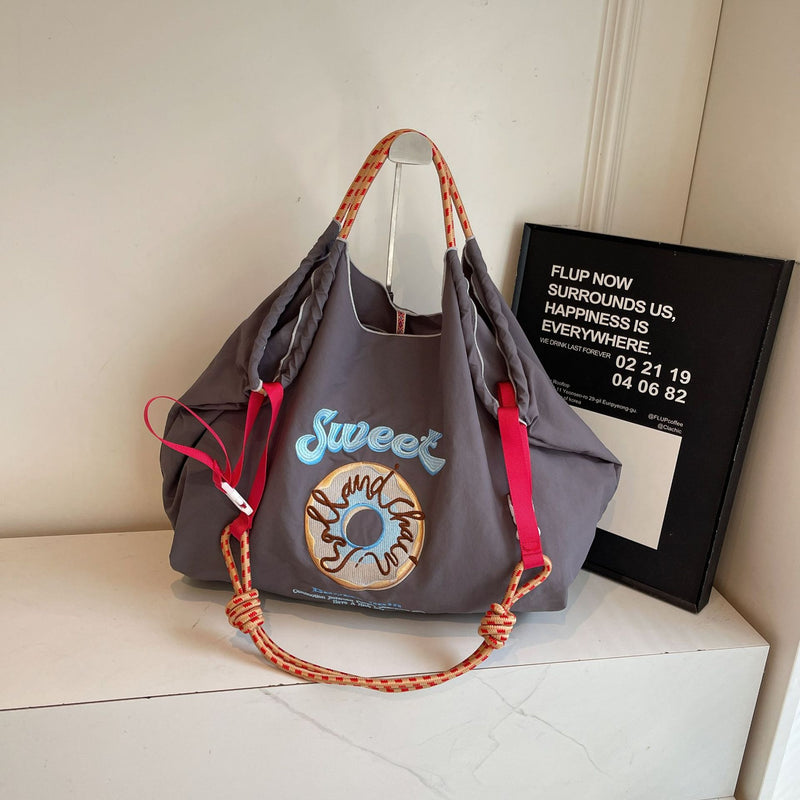 Embroidered Donut Ball Chain Nylon Bag Lightweight Eco-Friendly Shopping Bag