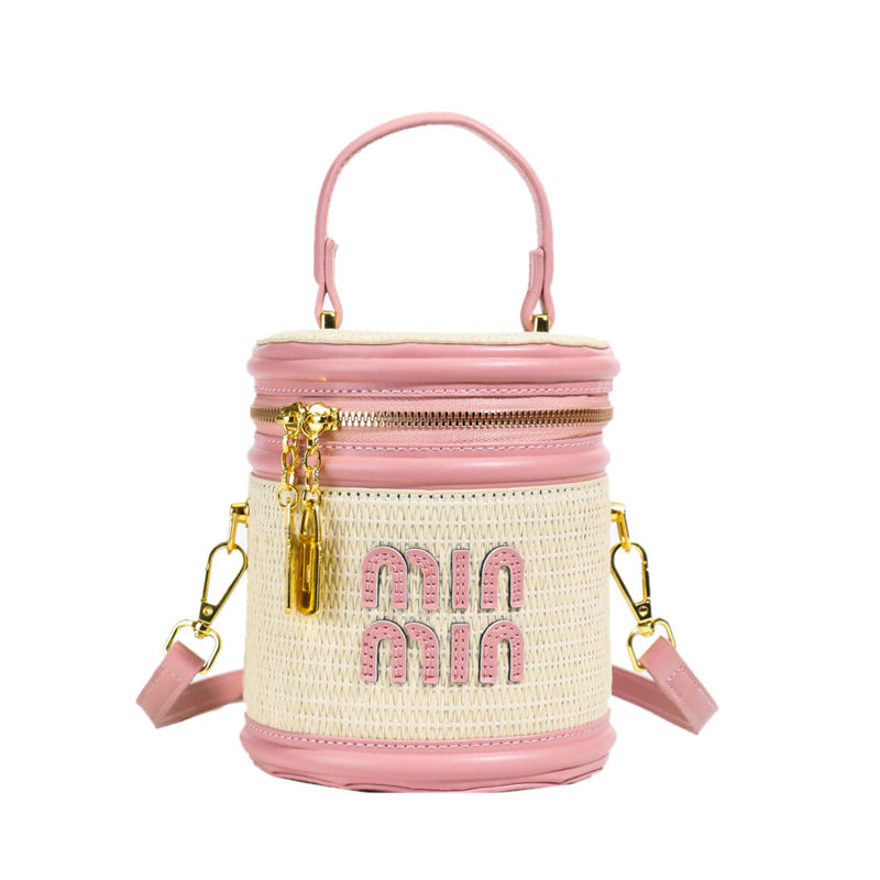 Woven Cylinder Crossbody Bag Women's Shoulder Handbag