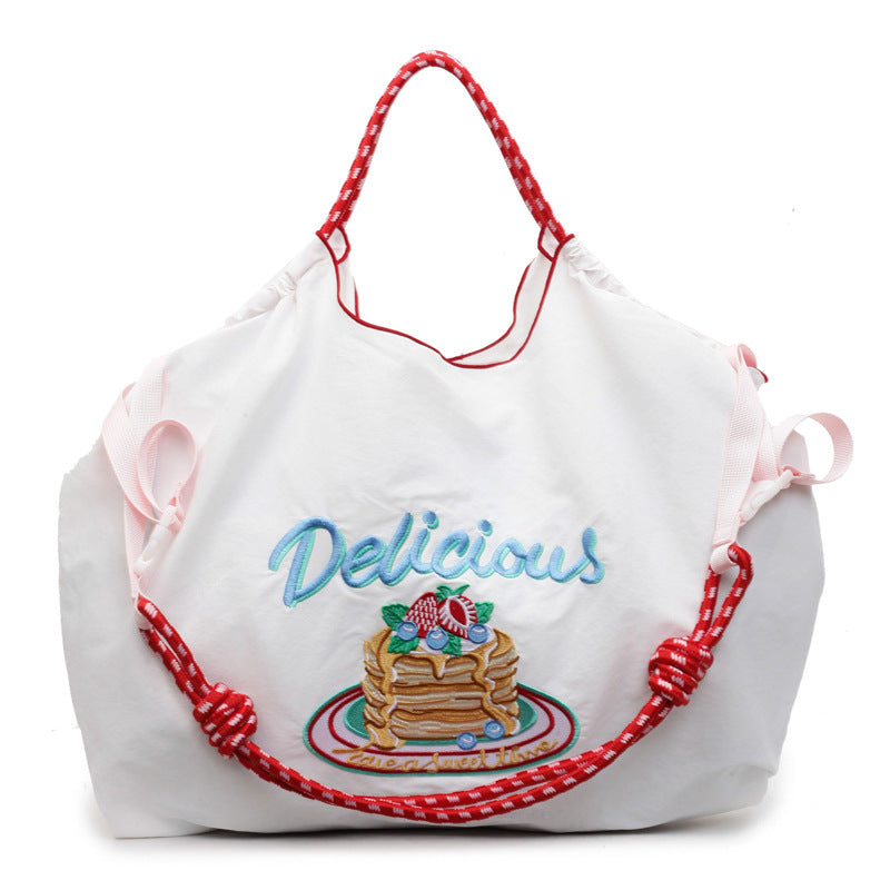 Nylon Embroidered Shoulder Tote Bag for Women