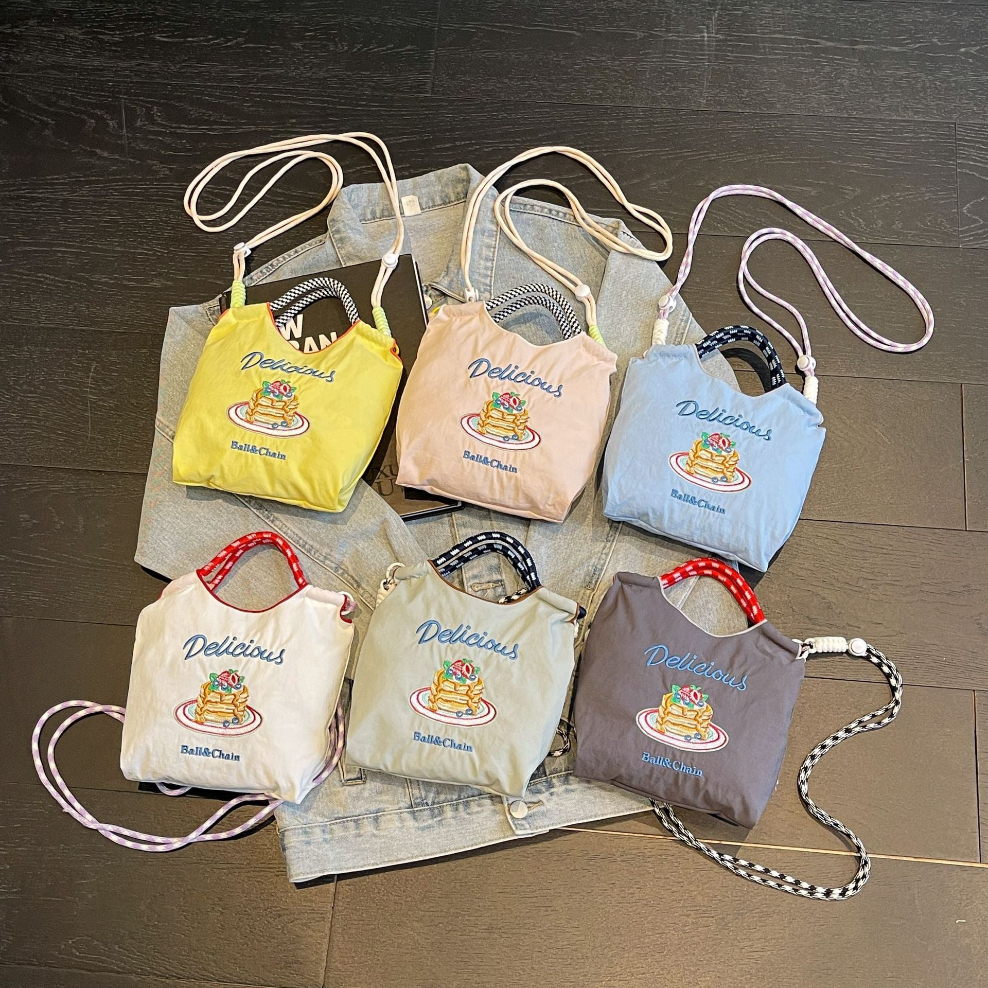Ese Ball Chain Eco Shopping Tote Bag Cake Embroidered Nylon Messenger Bag
